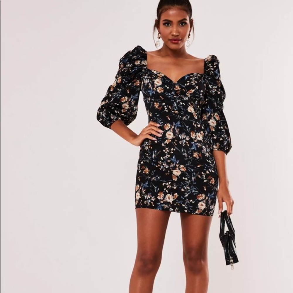 Missguided floral puff sleeve dress
